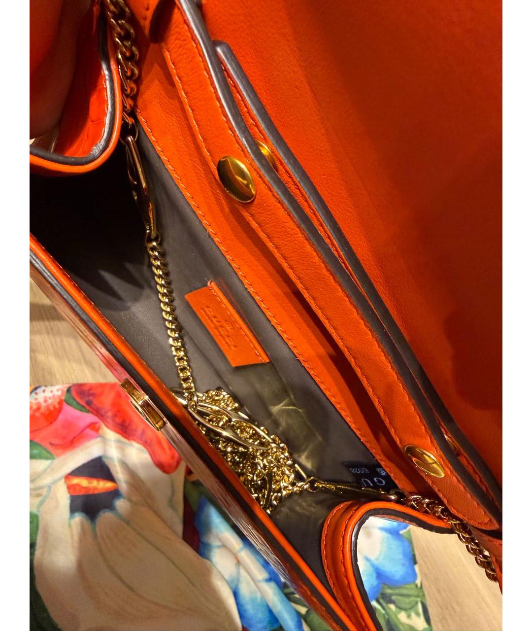 GUCCI Оранжевая сумка с короткими ручками из кожи крокодила, фото 5