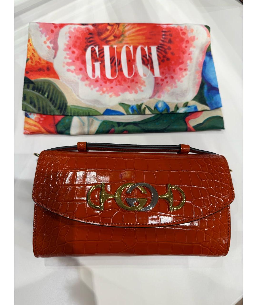 GUCCI Оранжевая сумка с короткими ручками из кожи крокодила, фото 3