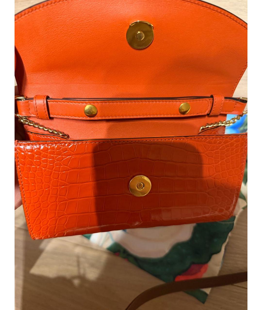 GUCCI Оранжевая сумка с короткими ручками из кожи крокодила, фото 6