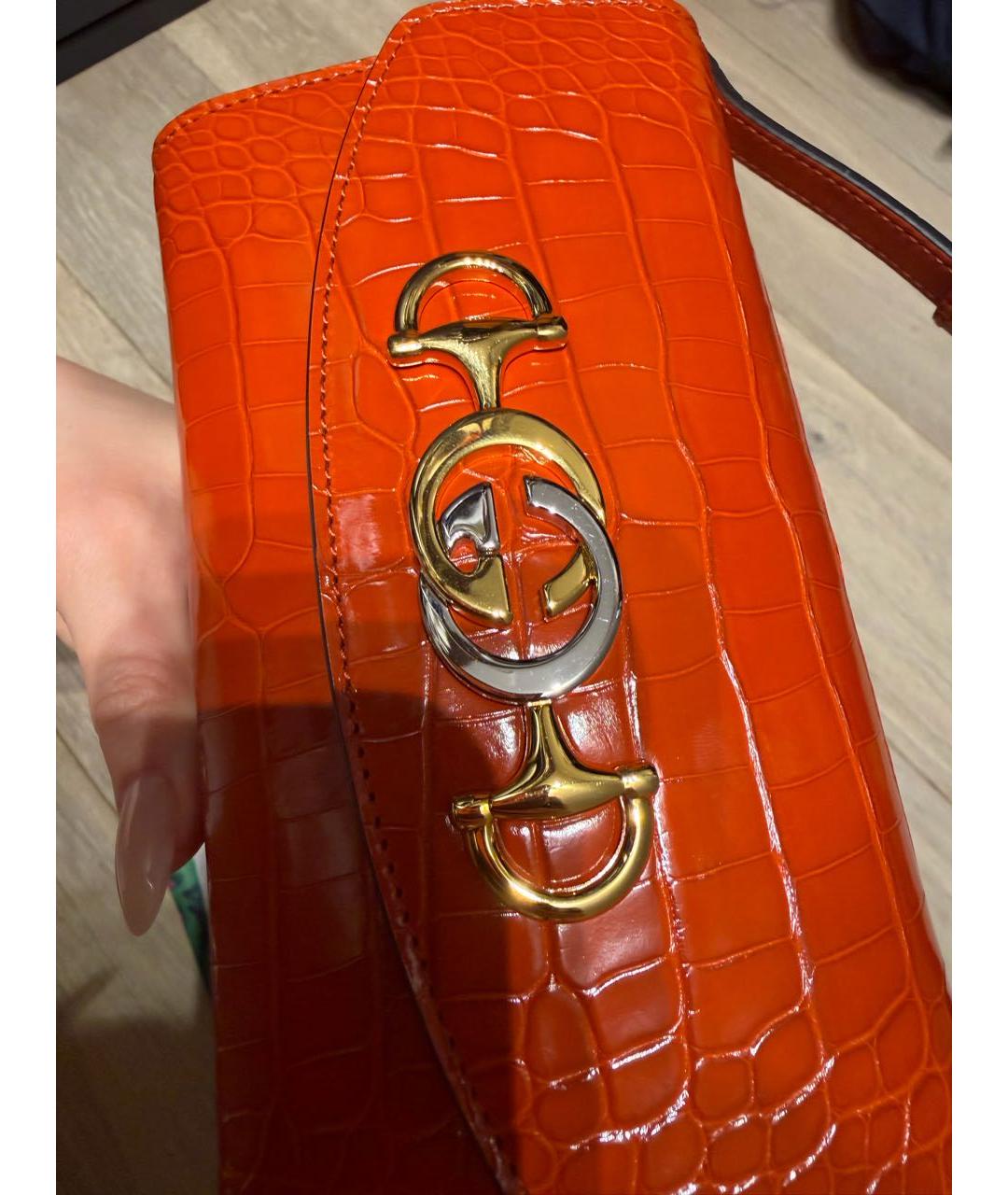 GUCCI Оранжевая сумка с короткими ручками из кожи крокодила, фото 7