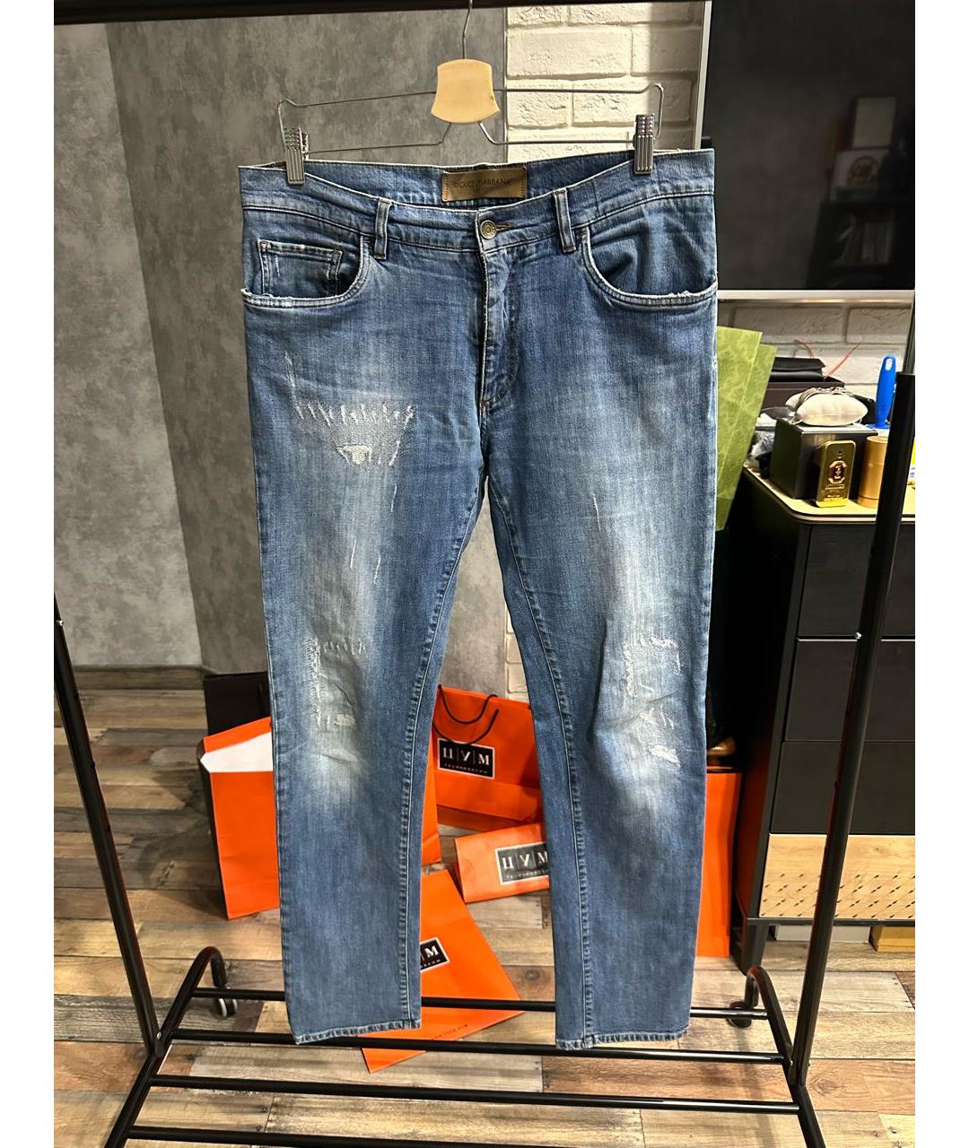 DOLCE&GABBANA Голубые хлопковые прямые джинсы, фото 8