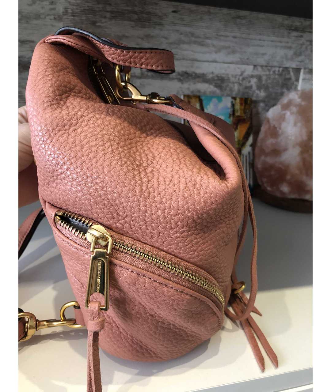 REBECCA MINKOFF Розовый кожаный рюкзак, фото 2