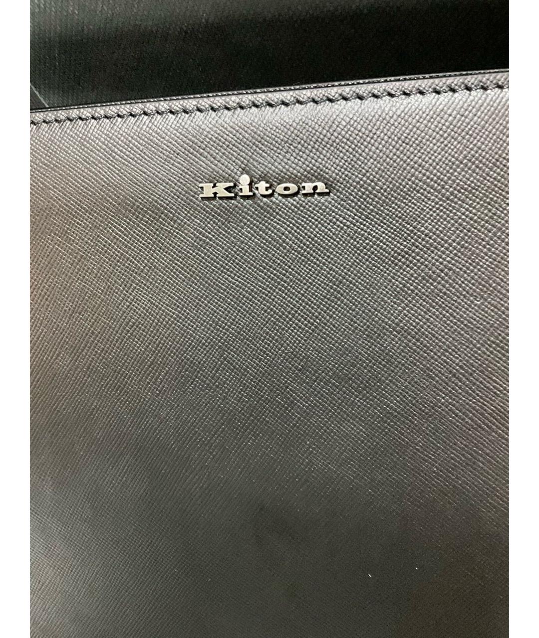 KITON Черная кожаная барсетка, фото 5