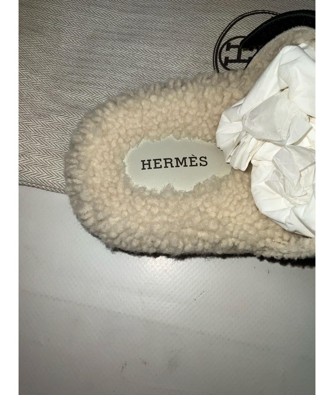 HERMES Черные кожаные сандалии, фото 7