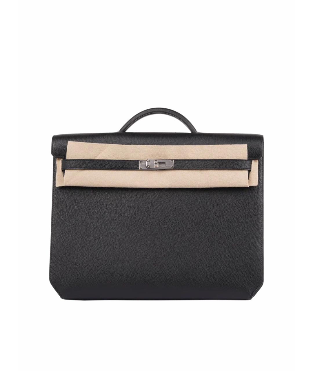 HERMES Черный кожаный портфель, фото 1
