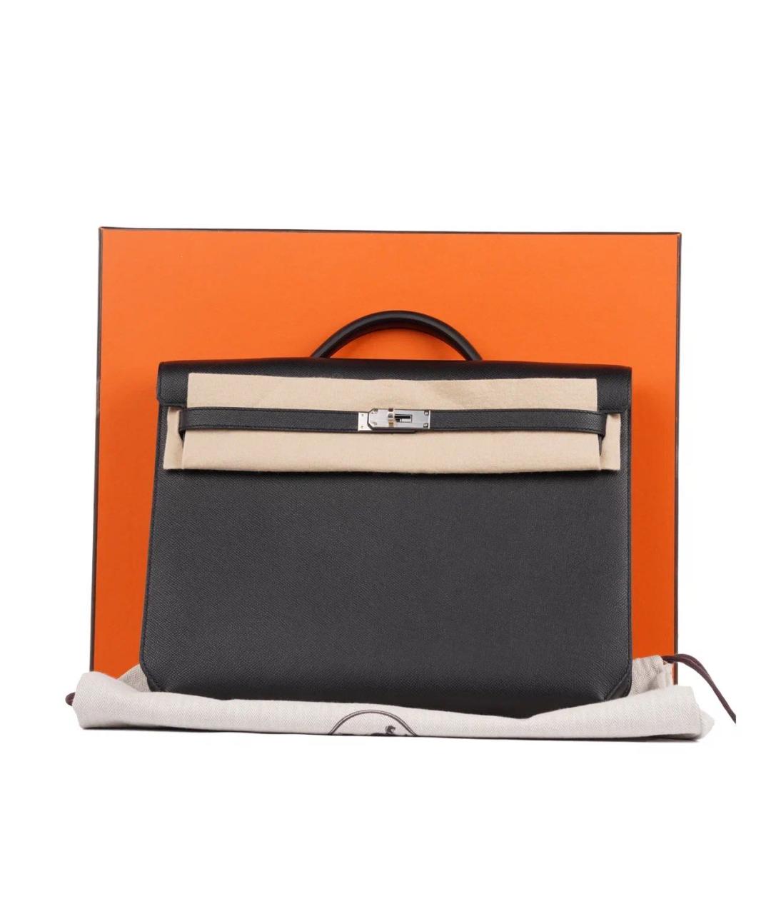 HERMES Черный кожаный портфель, фото 2