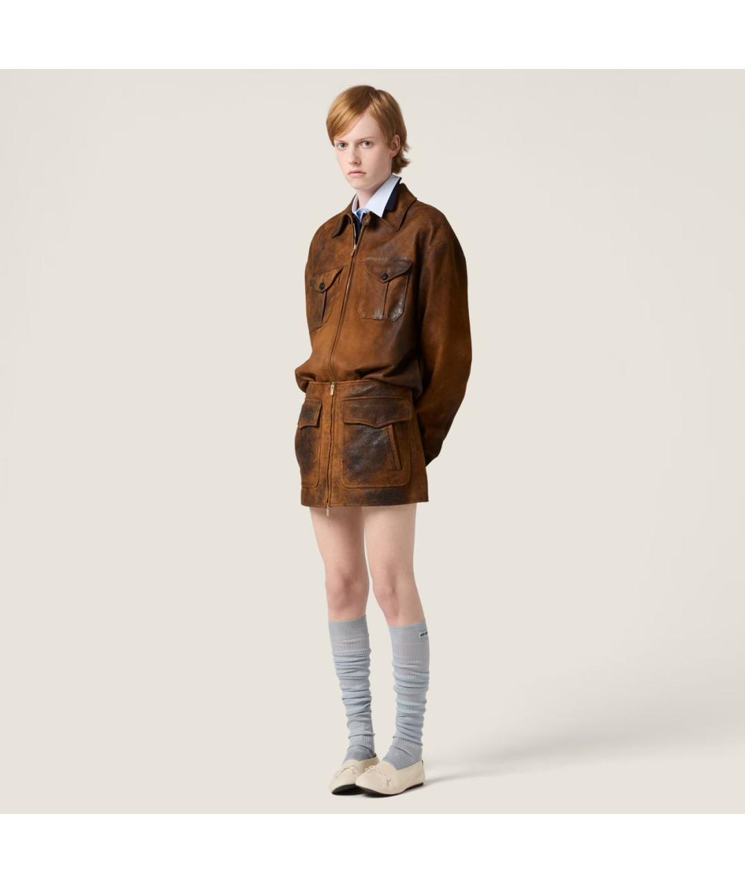 MIU MIU Коричневая замшевая юбка мини, фото 2
