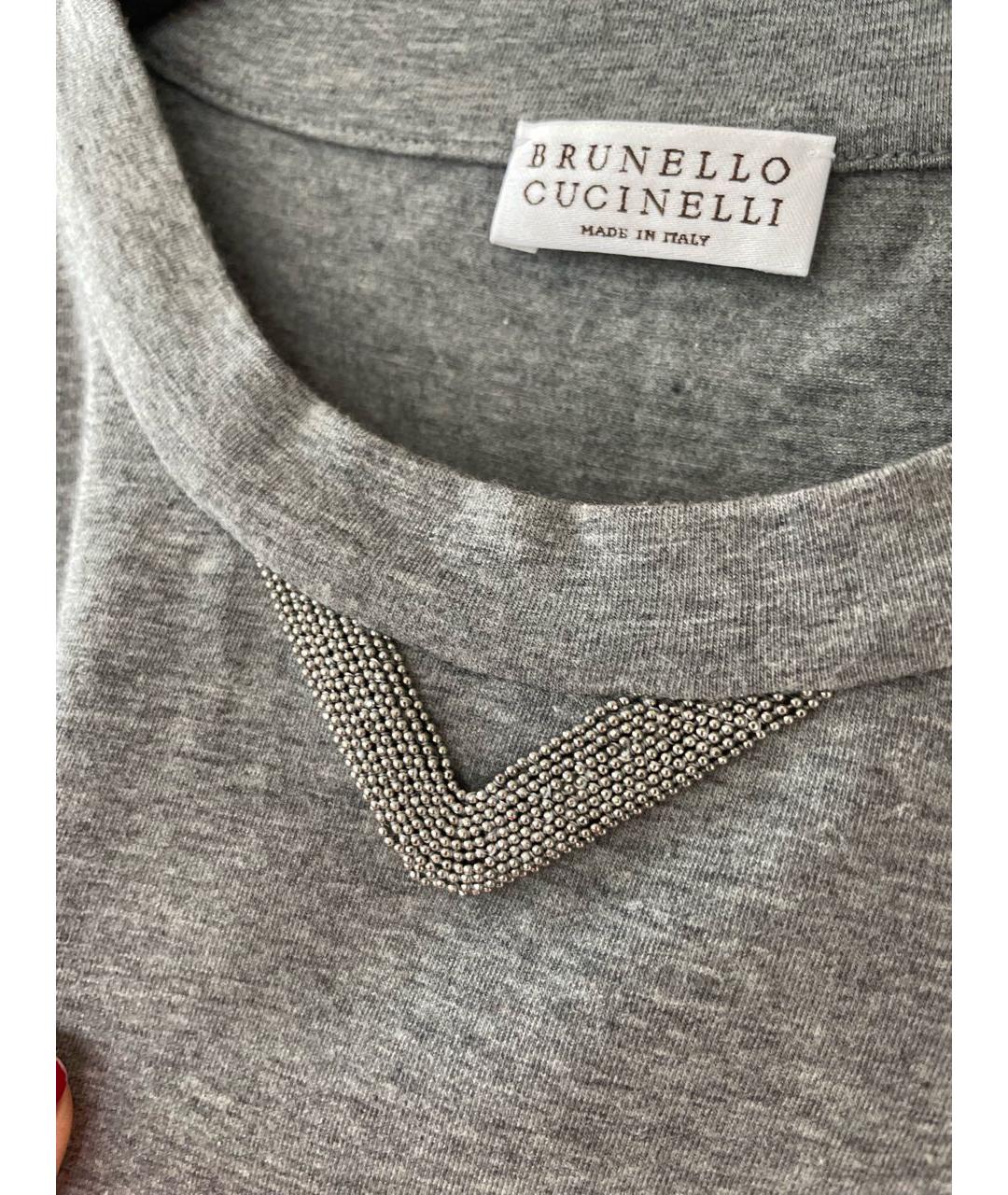 BRUNELLO CUCINELLI Серая хлопковая футболка, фото 2