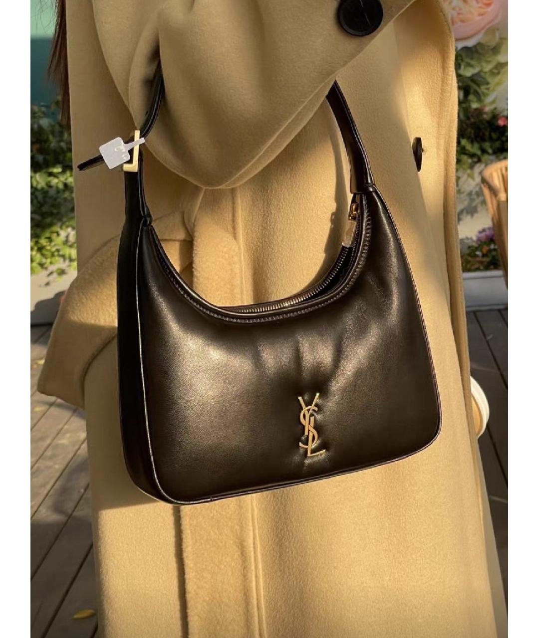 SAINT LAURENT Черная кожаная сумка с короткими ручками, фото 7