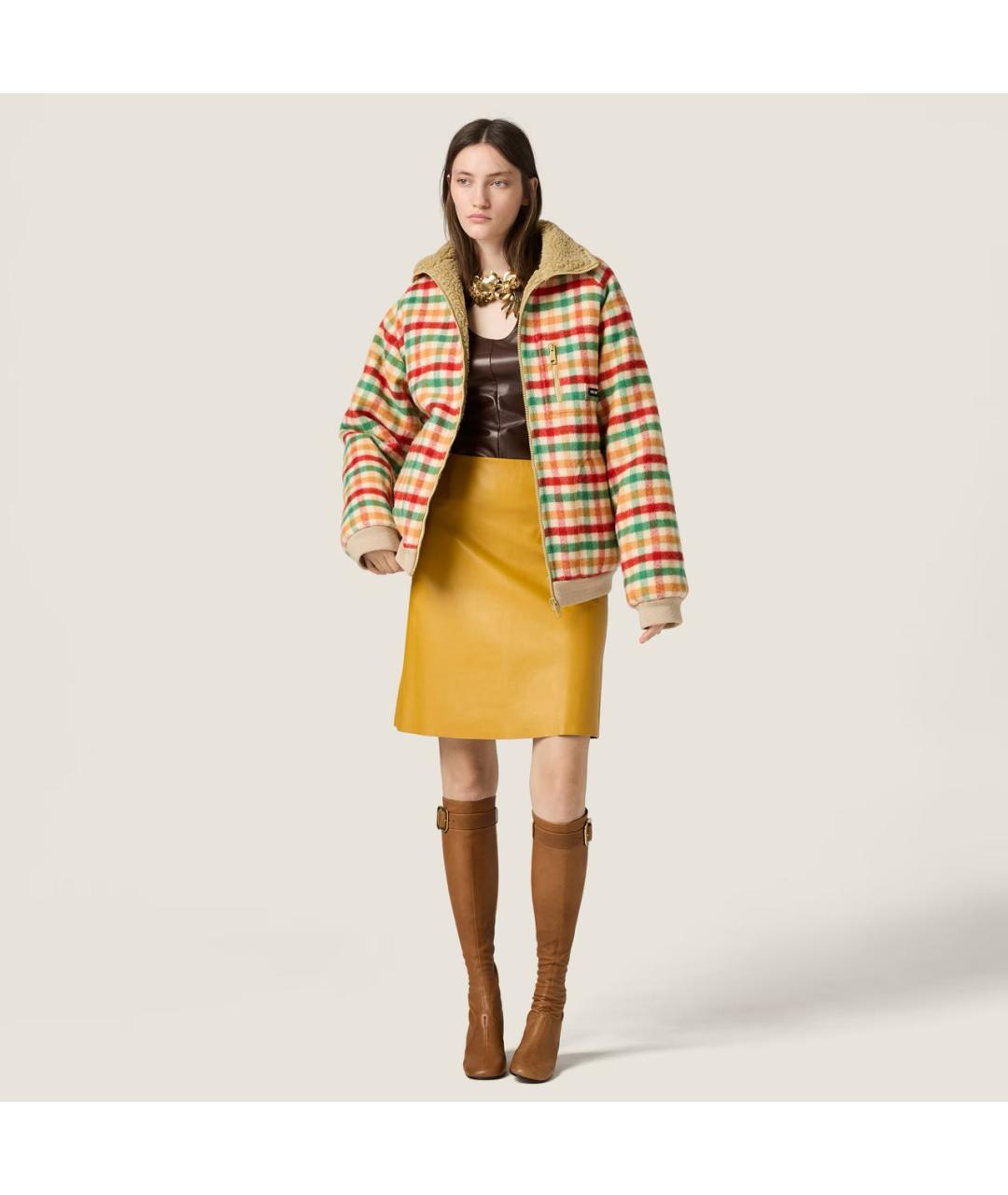 MIU MIU Желтая кожаная юбка мини, фото 2