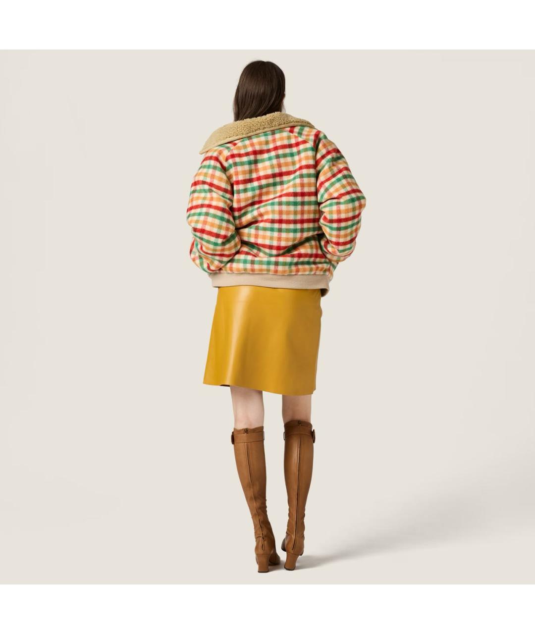 MIU MIU Желтая кожаная юбка мини, фото 3