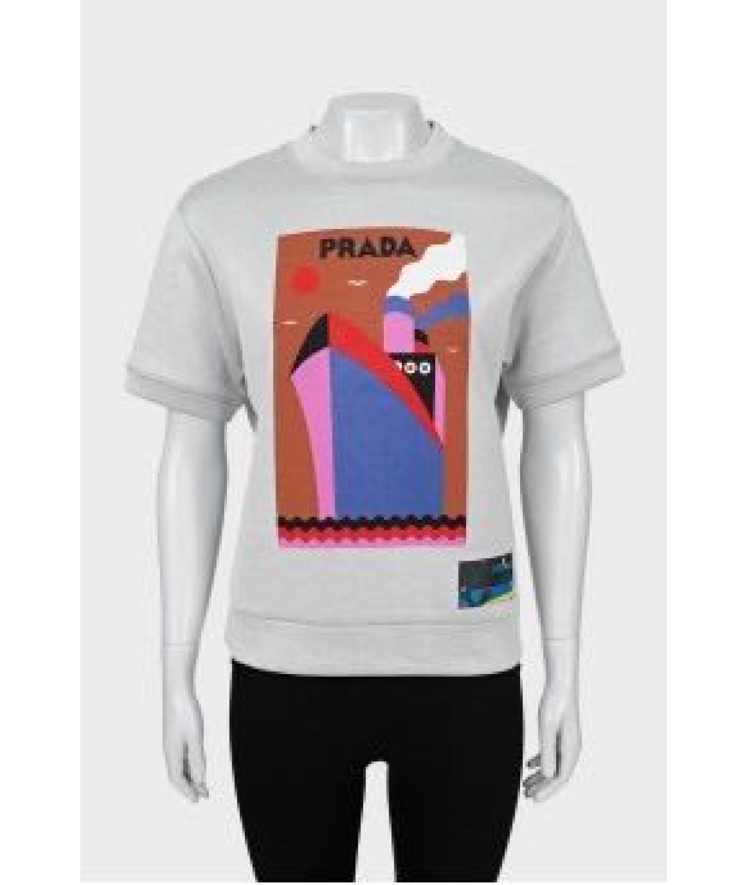 PRADA Серая хлопко-эластановая футболка, фото 9