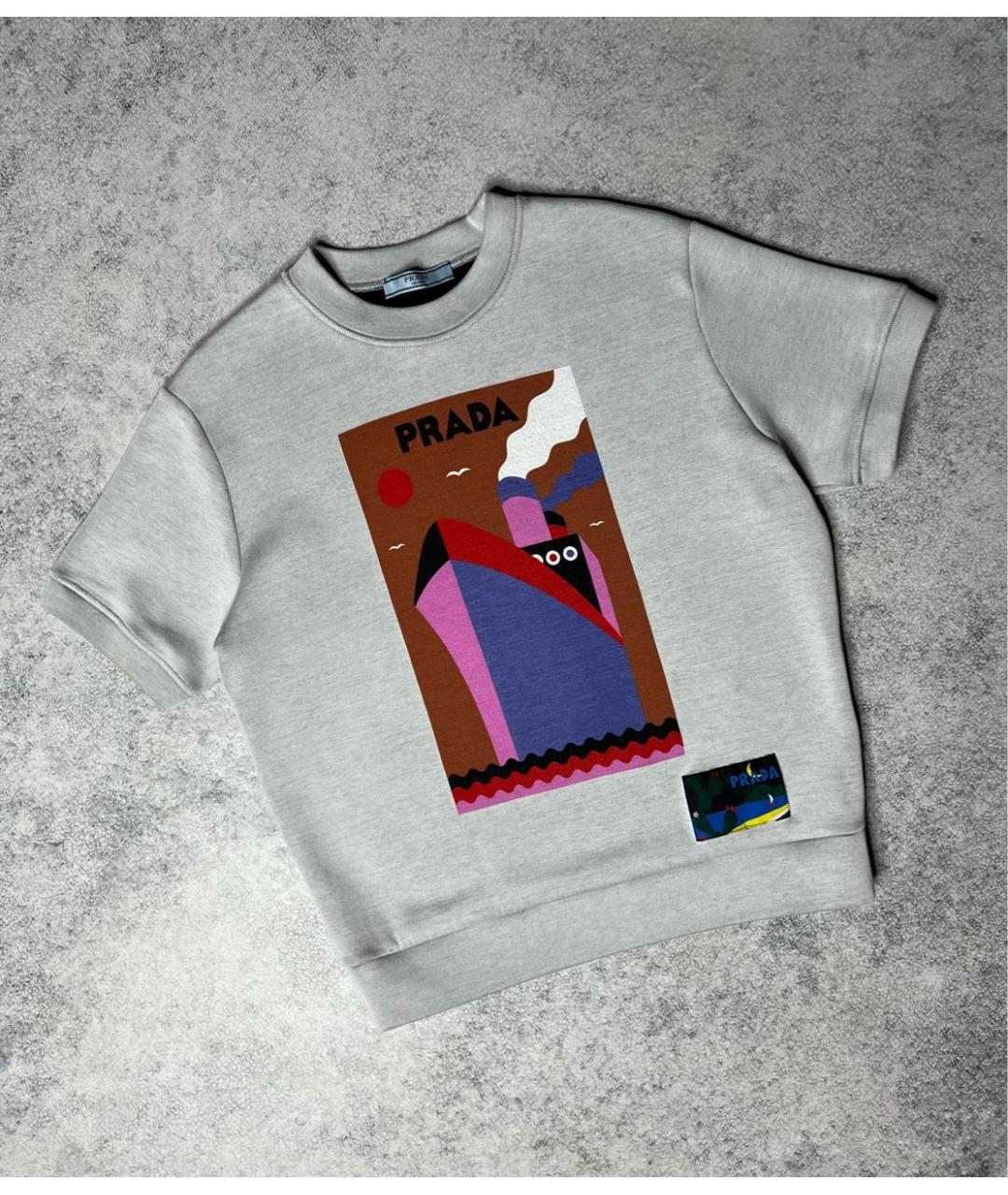 PRADA Серая хлопко-эластановая футболка, фото 2