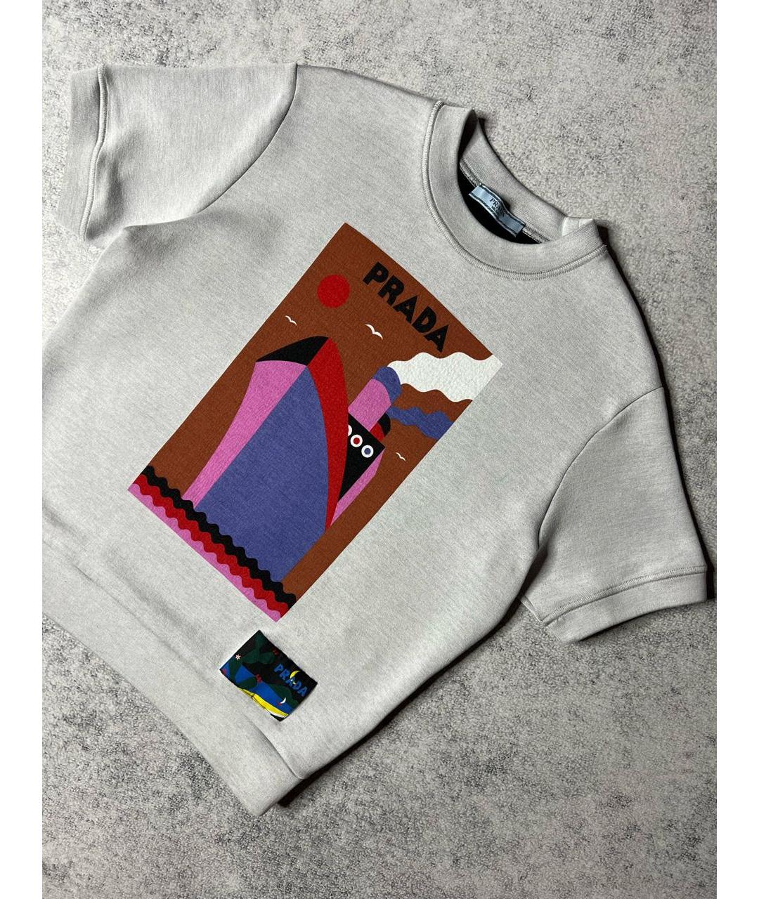 PRADA Серая хлопко-эластановая футболка, фото 3