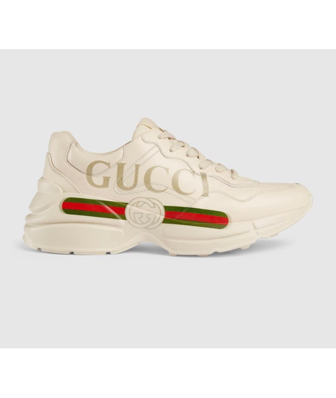 GUCCI Бежевые кожаные кроссовки, фото 7