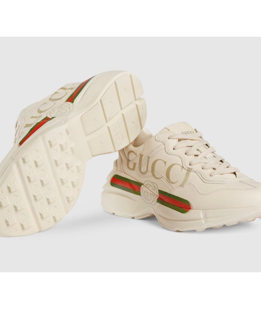 GUCCI Бежевые кожаные кроссовки, фото 6
