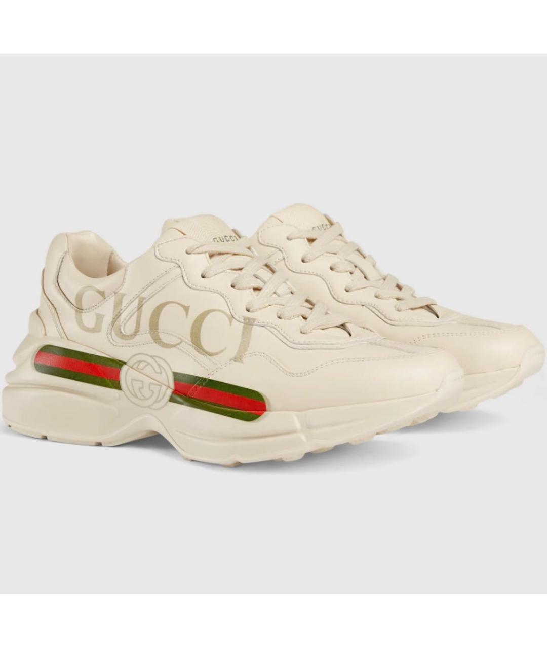 GUCCI Бежевые кожаные кроссовки, фото 2