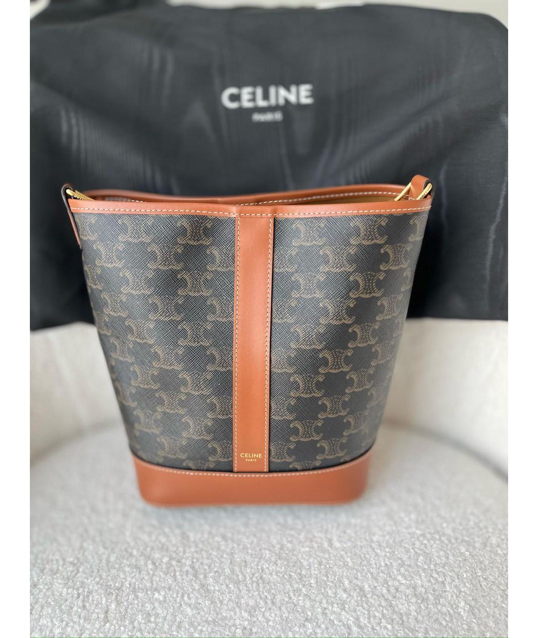 CELINE Коричневая кожаная сумка тоут, фото 9