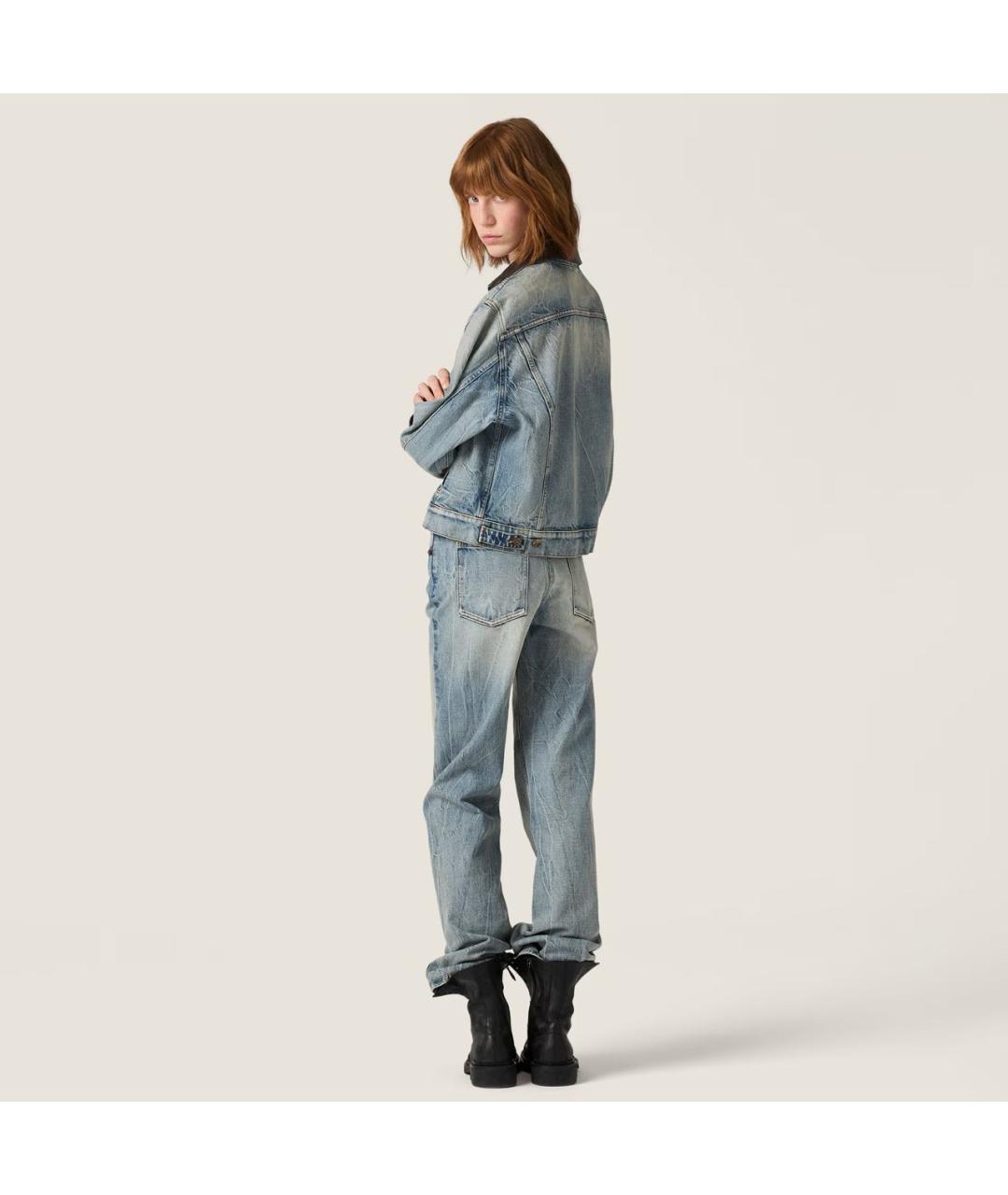 MIU MIU Голубые хлопковые прямые джинсы, фото 3