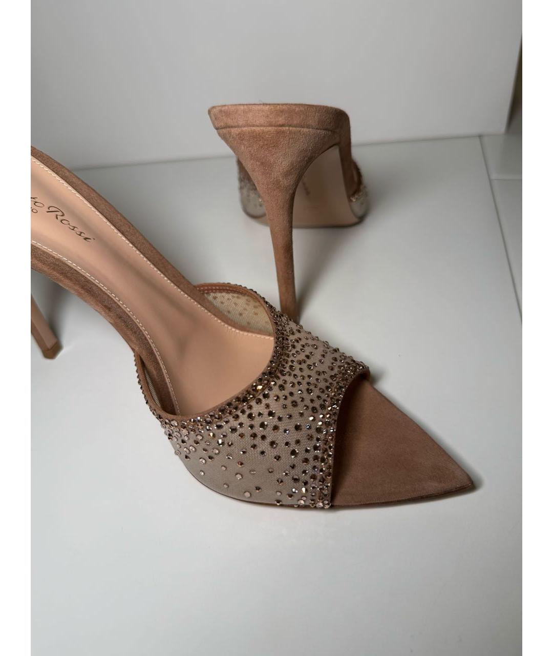 GIANVITO ROSSI Бежевые текстильные мюли, фото 5