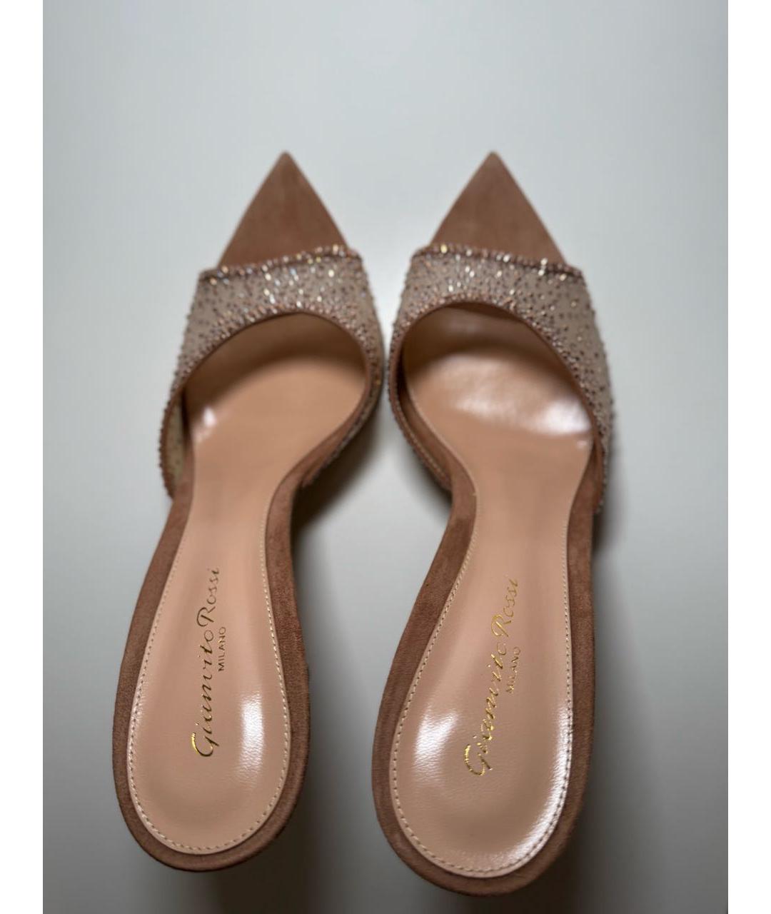 GIANVITO ROSSI Бежевые текстильные мюли, фото 3