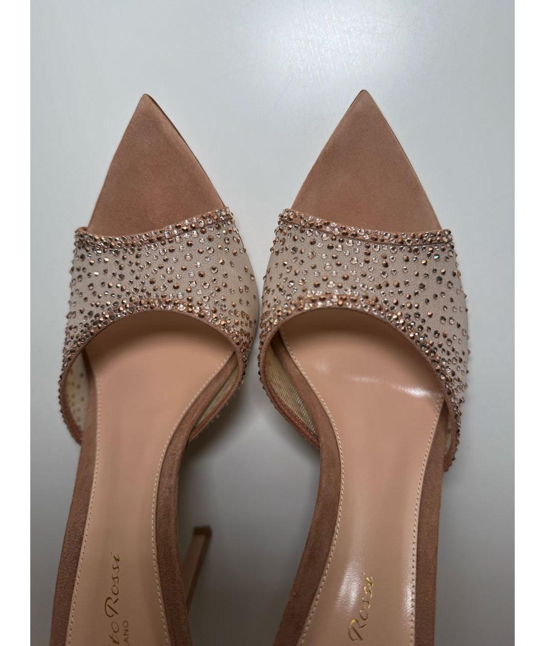 GIANVITO ROSSI Бежевые текстильные мюли, фото 7