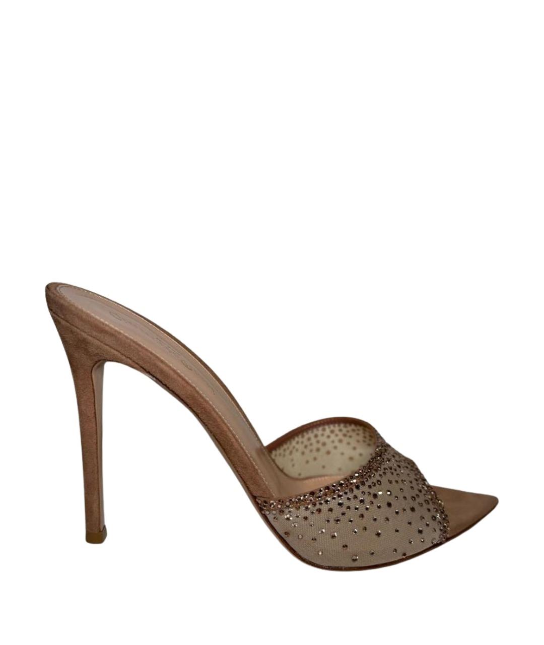 GIANVITO ROSSI Бежевые текстильные мюли, фото 1