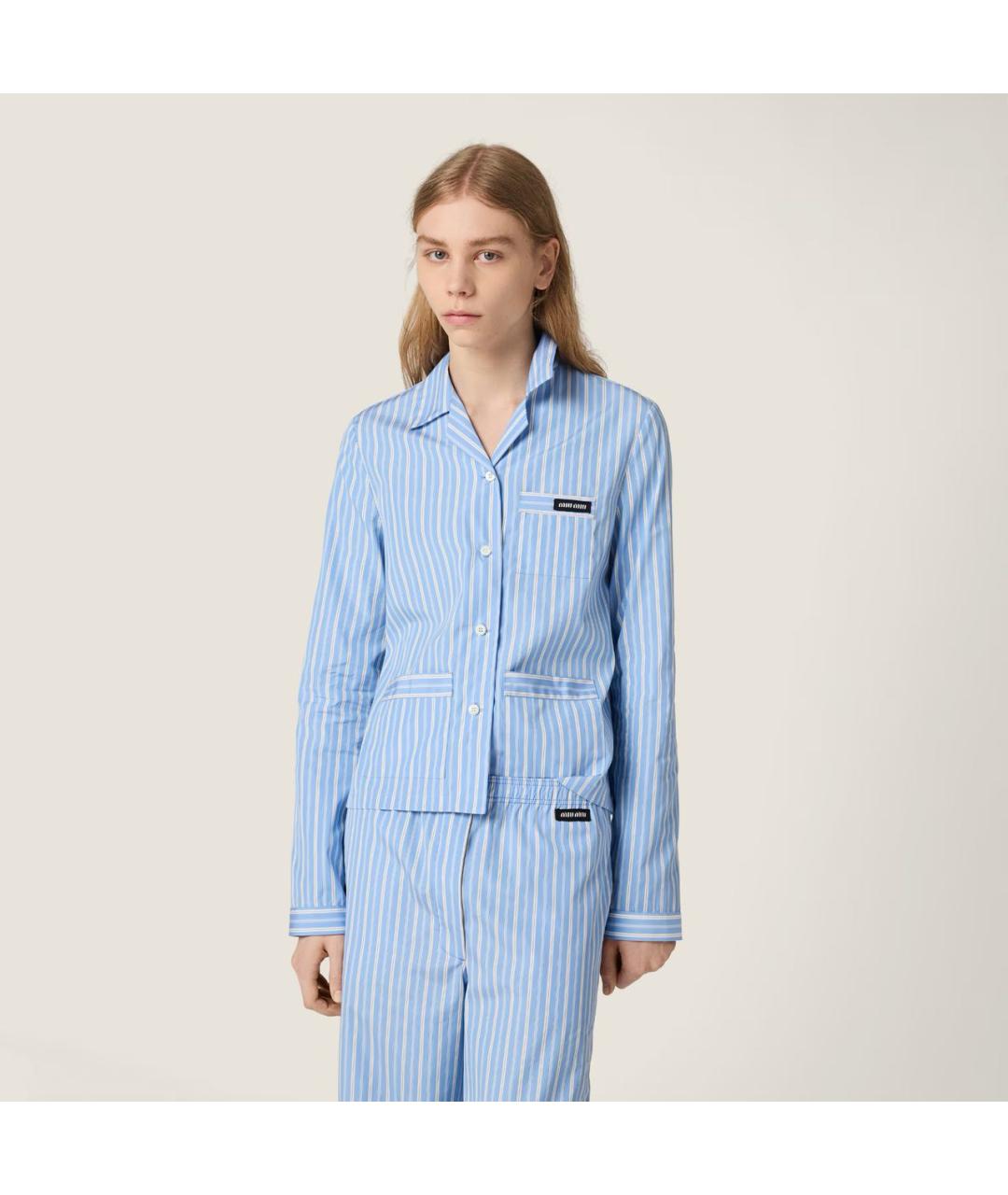 MIU MIU Голубая хлопковая рубашка, фото 2