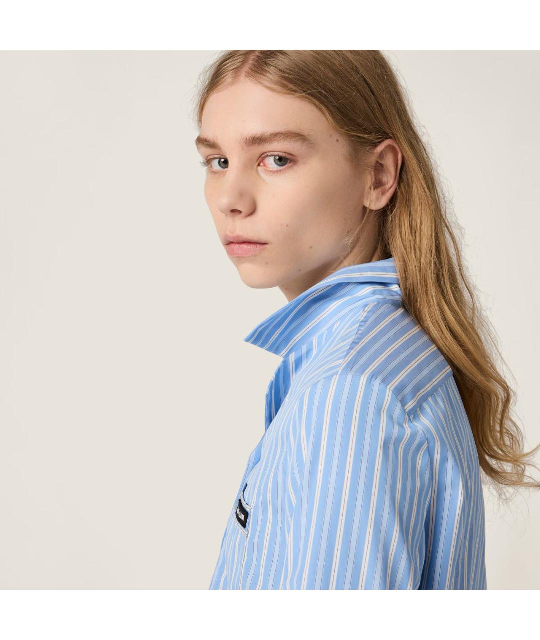 MIU MIU Голубая хлопковая рубашка, фото 4