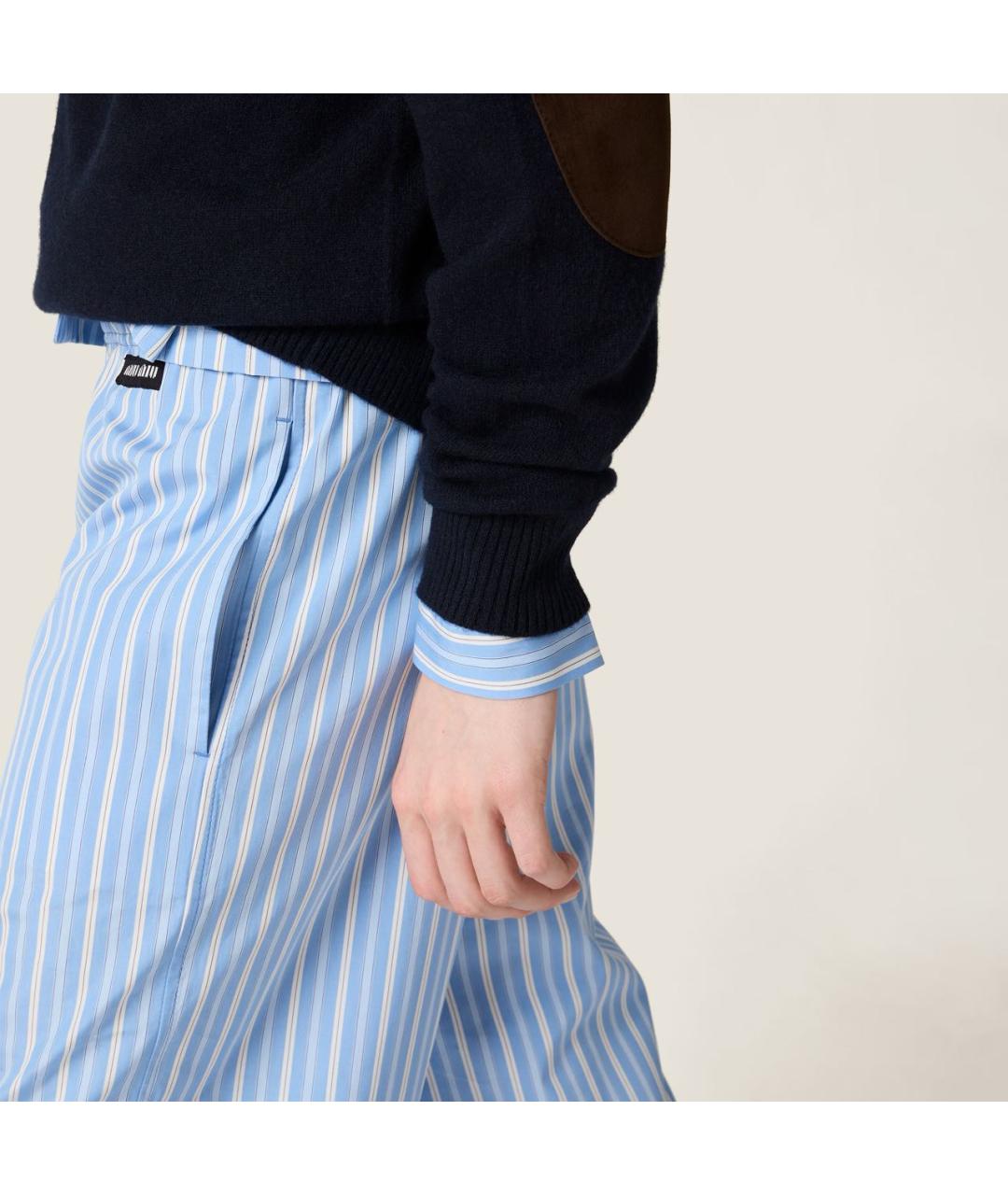 MIU MIU Голубые хлопковые прямые брюки, фото 4