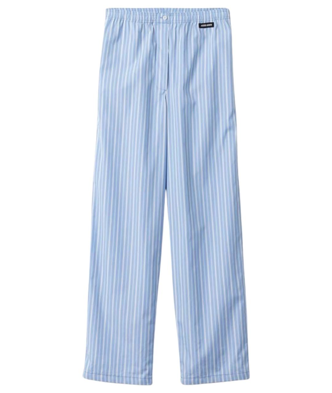 MIU MIU Голубые хлопковые прямые брюки, фото 1