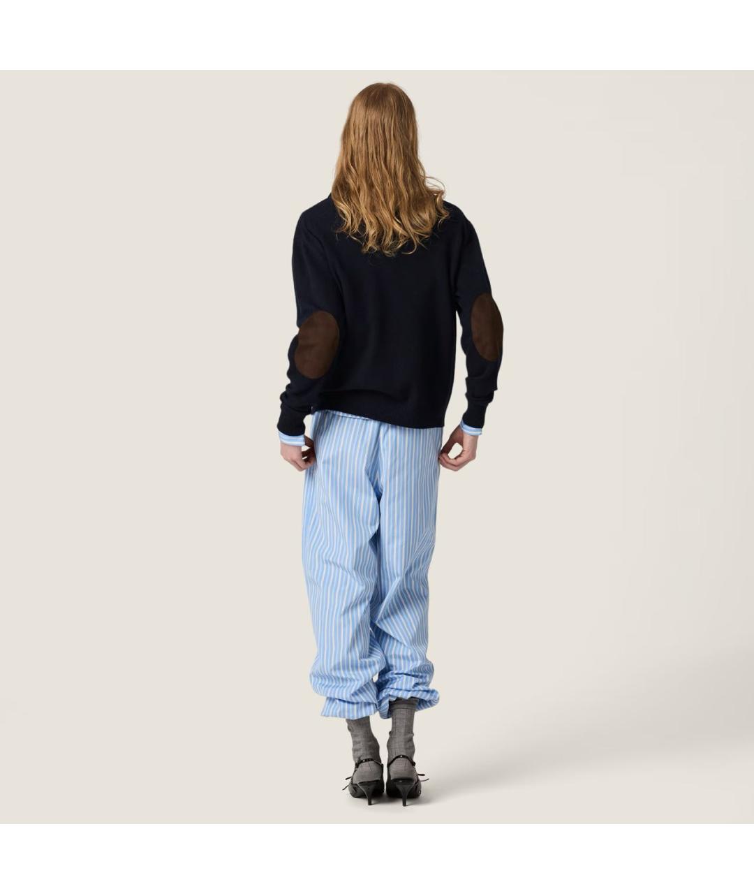 MIU MIU Голубые хлопковые прямые брюки, фото 3