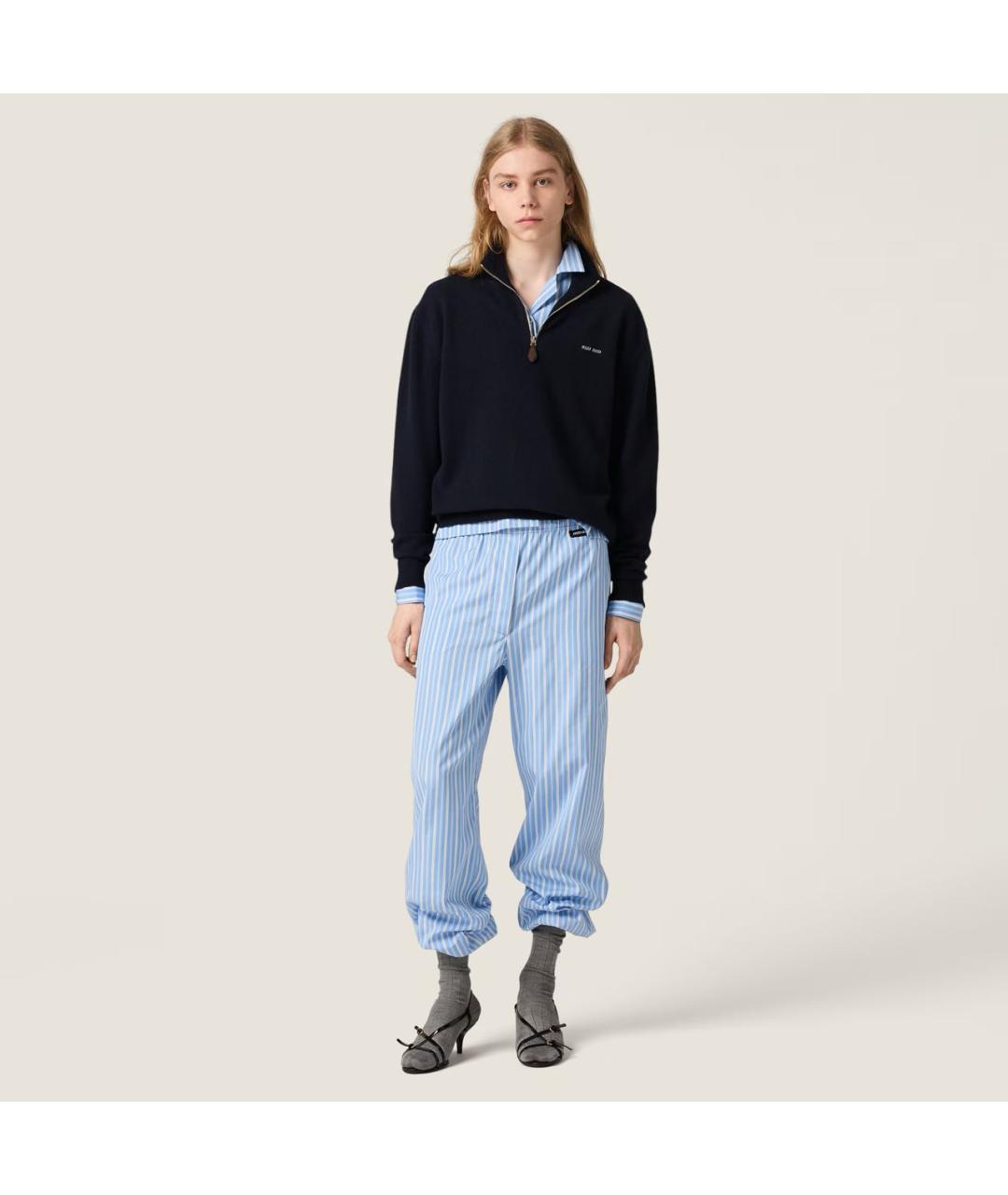 MIU MIU Голубые хлопковые прямые брюки, фото 2
