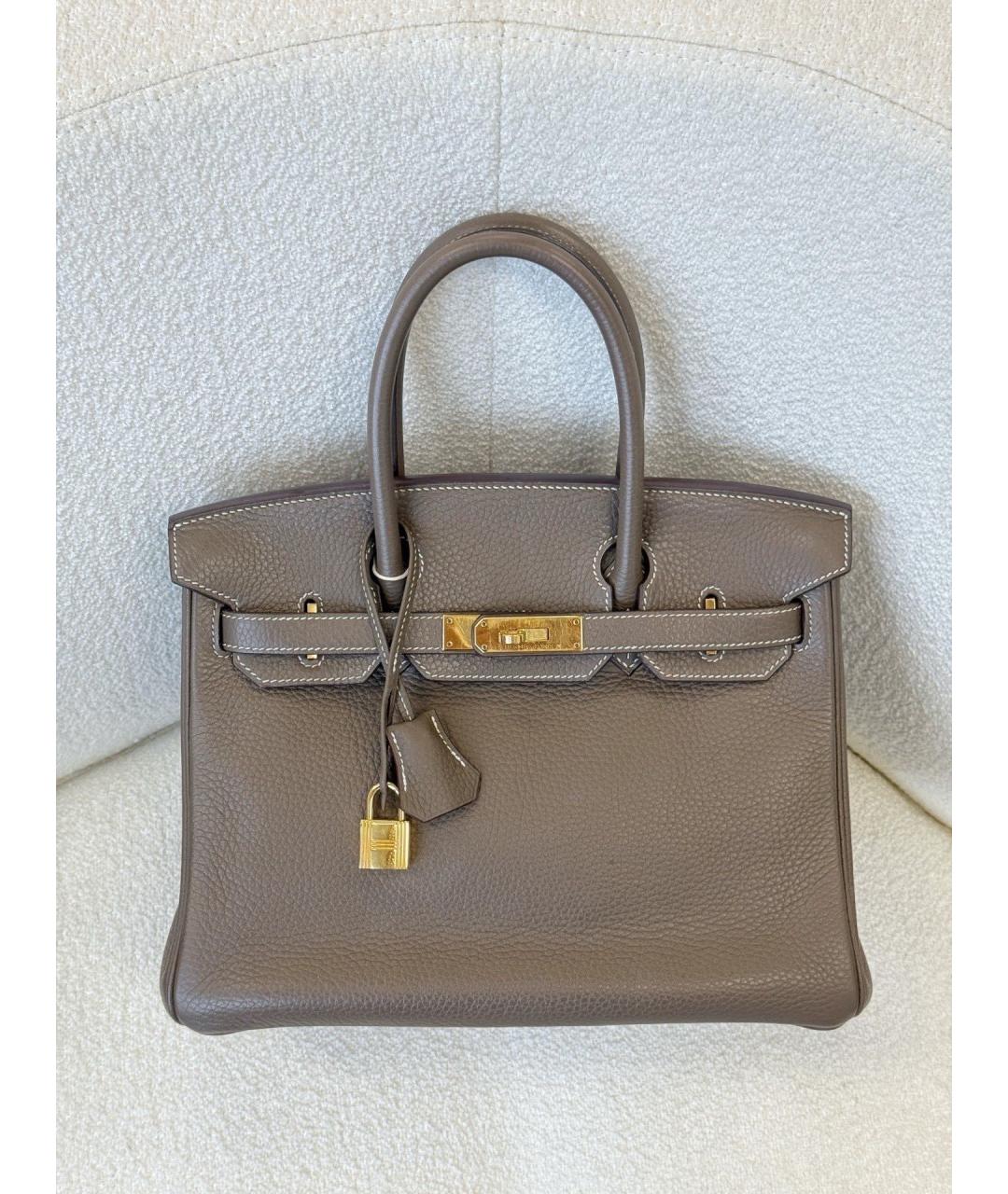 HERMES Серая кожаная сумка тоут, фото 6