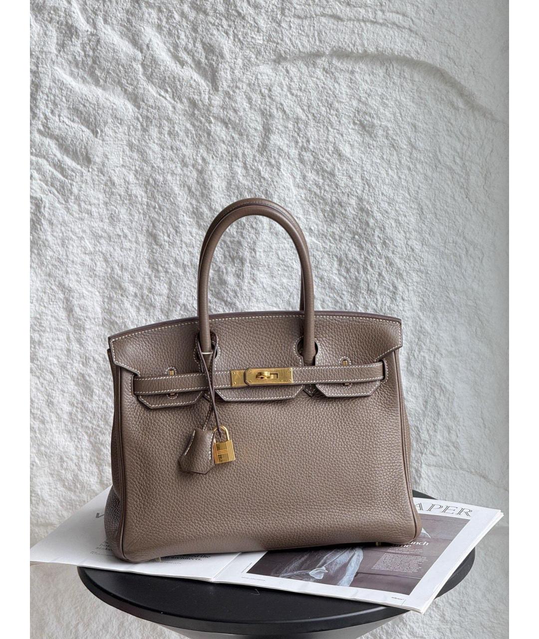 HERMES Серая кожаная сумка тоут, фото 2