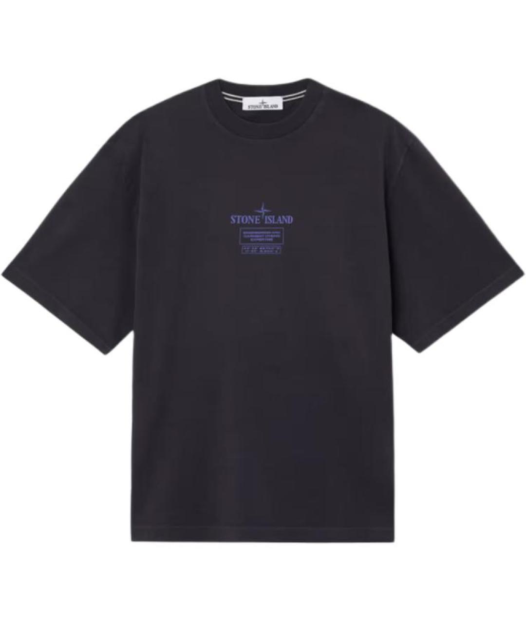 STONE ISLAND Темно-синяя хлопковая футболка, фото 1