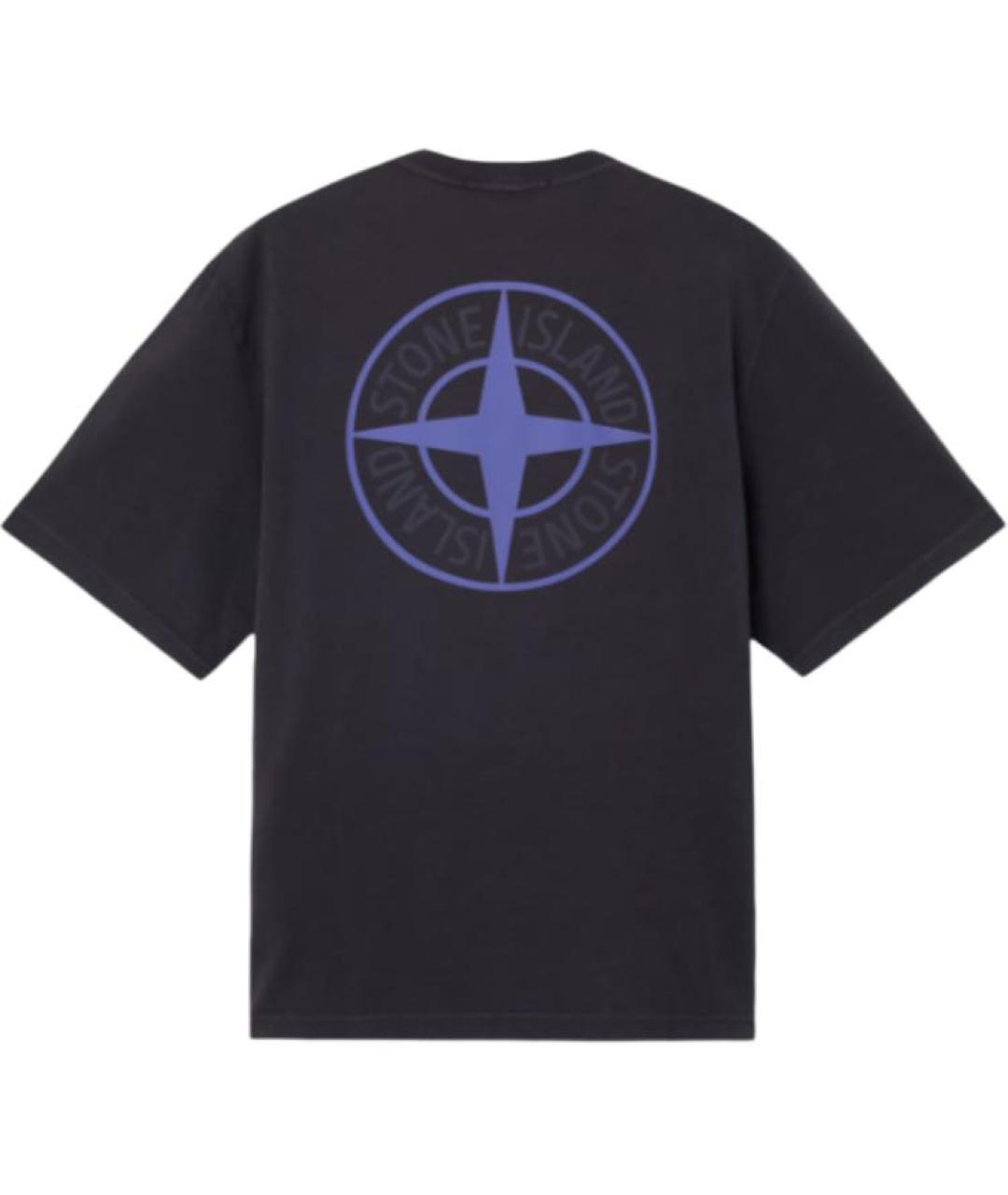 STONE ISLAND Темно-синяя хлопковая футболка, фото 2