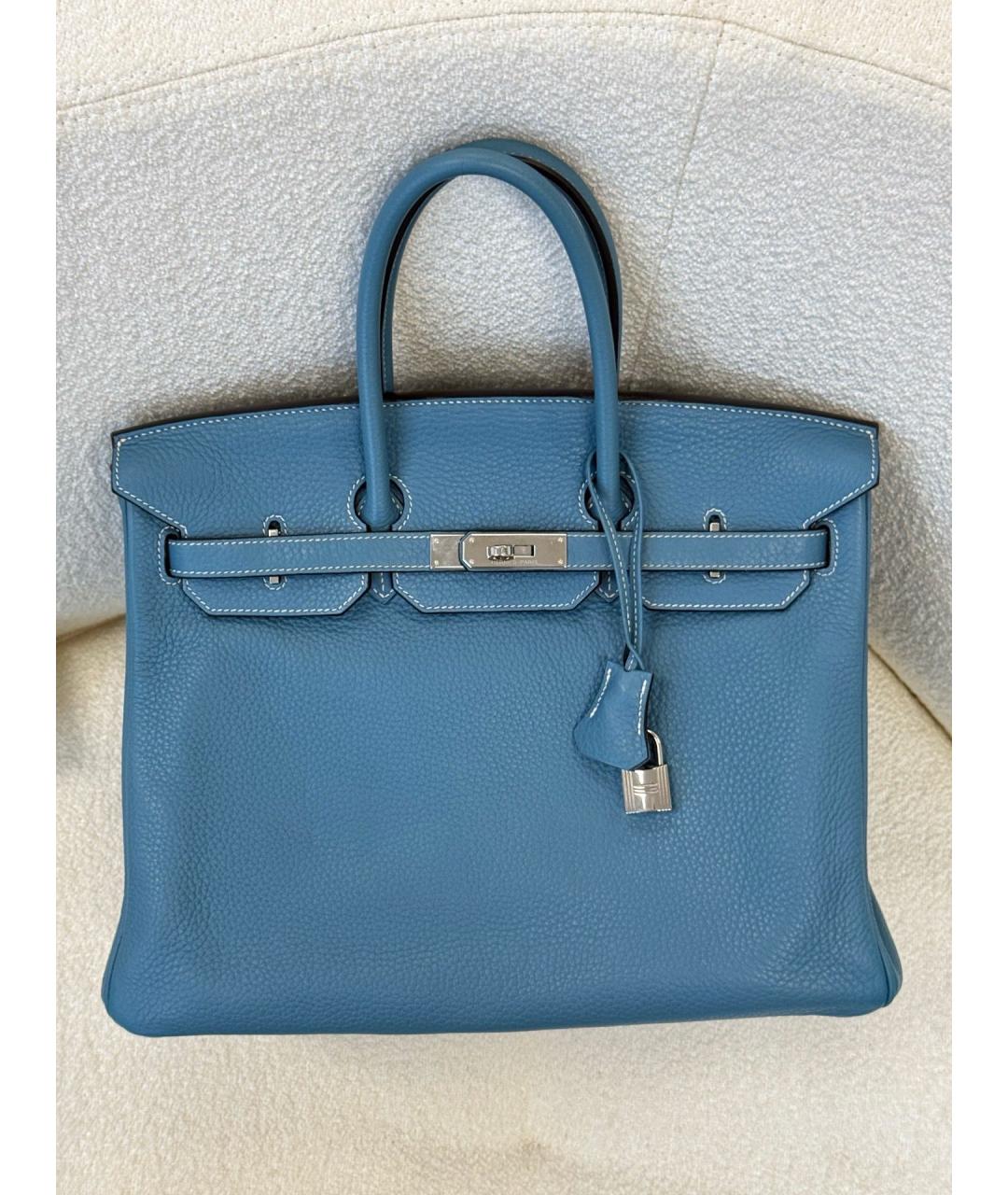 HERMES Голубая кожаная сумка тоут, фото 3