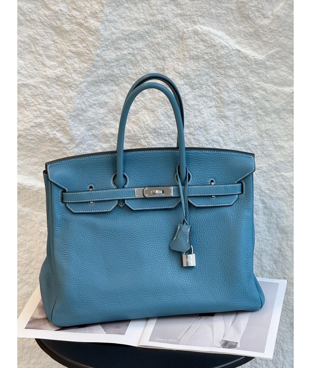 HERMES Голубая кожаная сумка тоут, фото 5