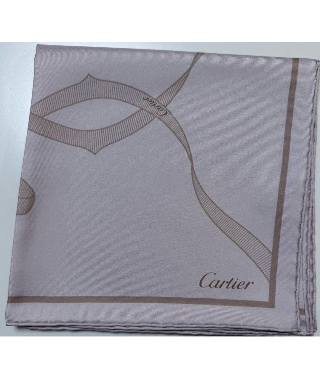 CARTIER Бежевый шелковый платок, фото 4