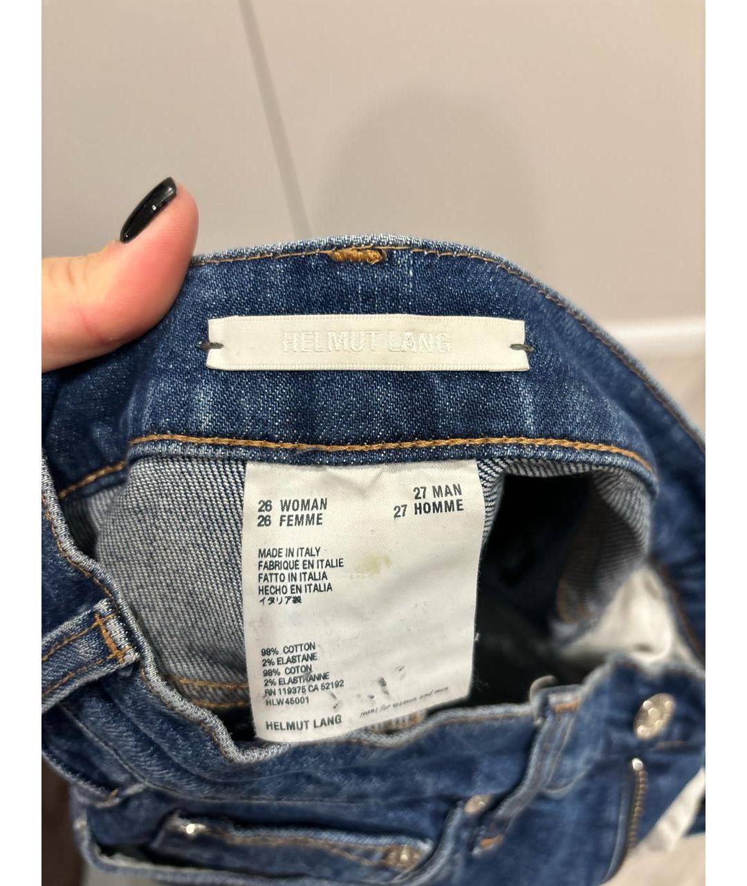 HELMUT LANG Темно-синие хлопковые прямые джинсы, фото 4
