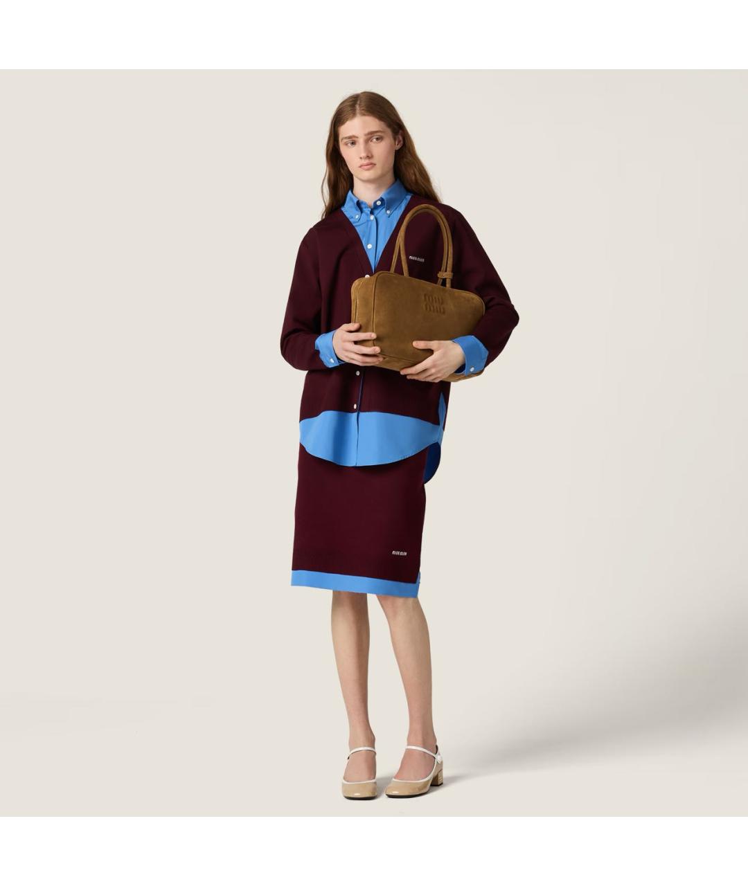 MIU MIU Бордовая шерстяная юбка мини, фото 2