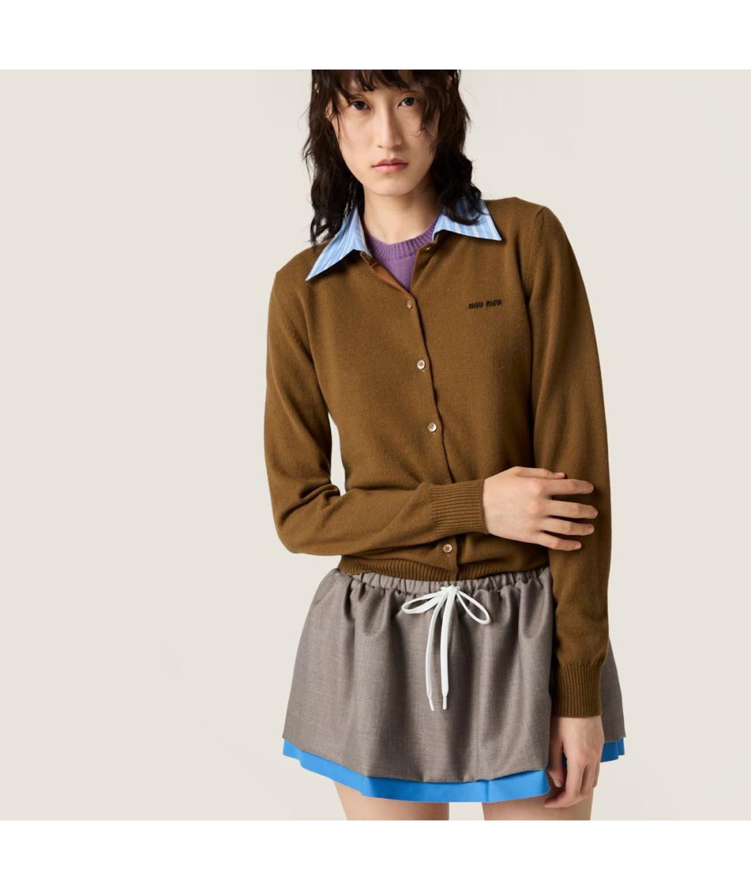 MIU MIU Коричневая шерстяная юбка мини, фото 4