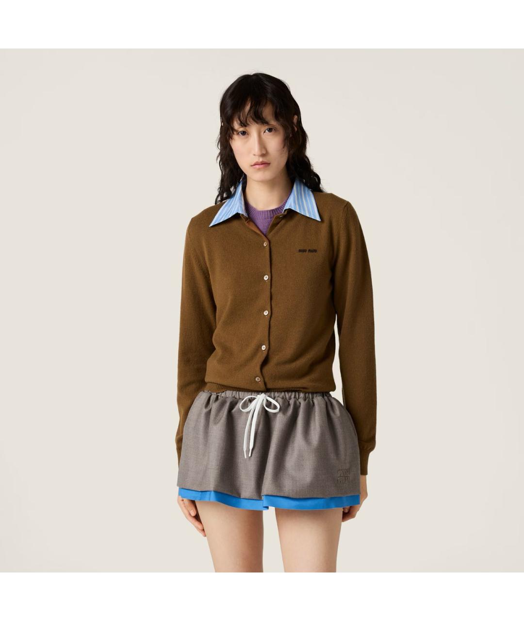 MIU MIU Коричневая шерстяная юбка мини, фото 2