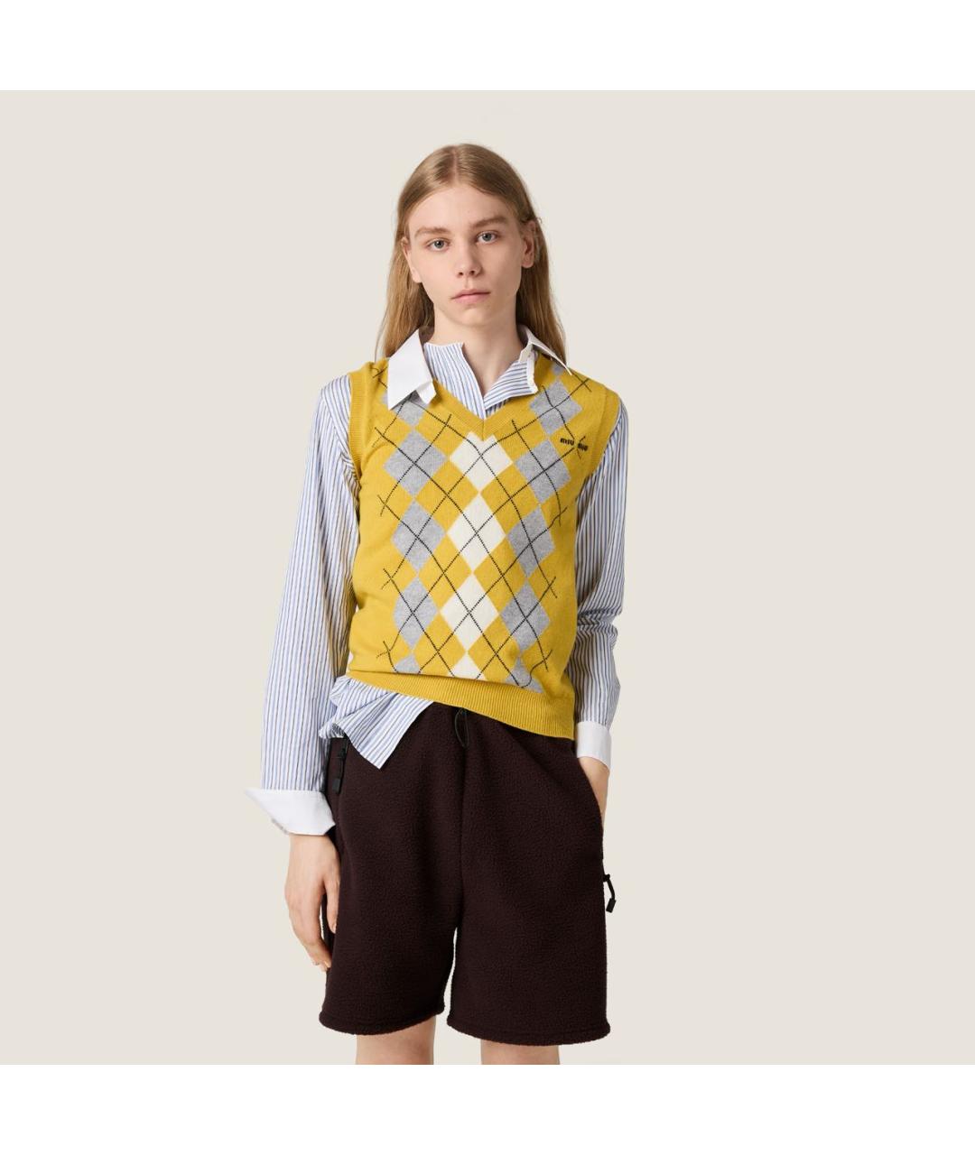 MIU MIU Желтая кашемировая жилетка, фото 2