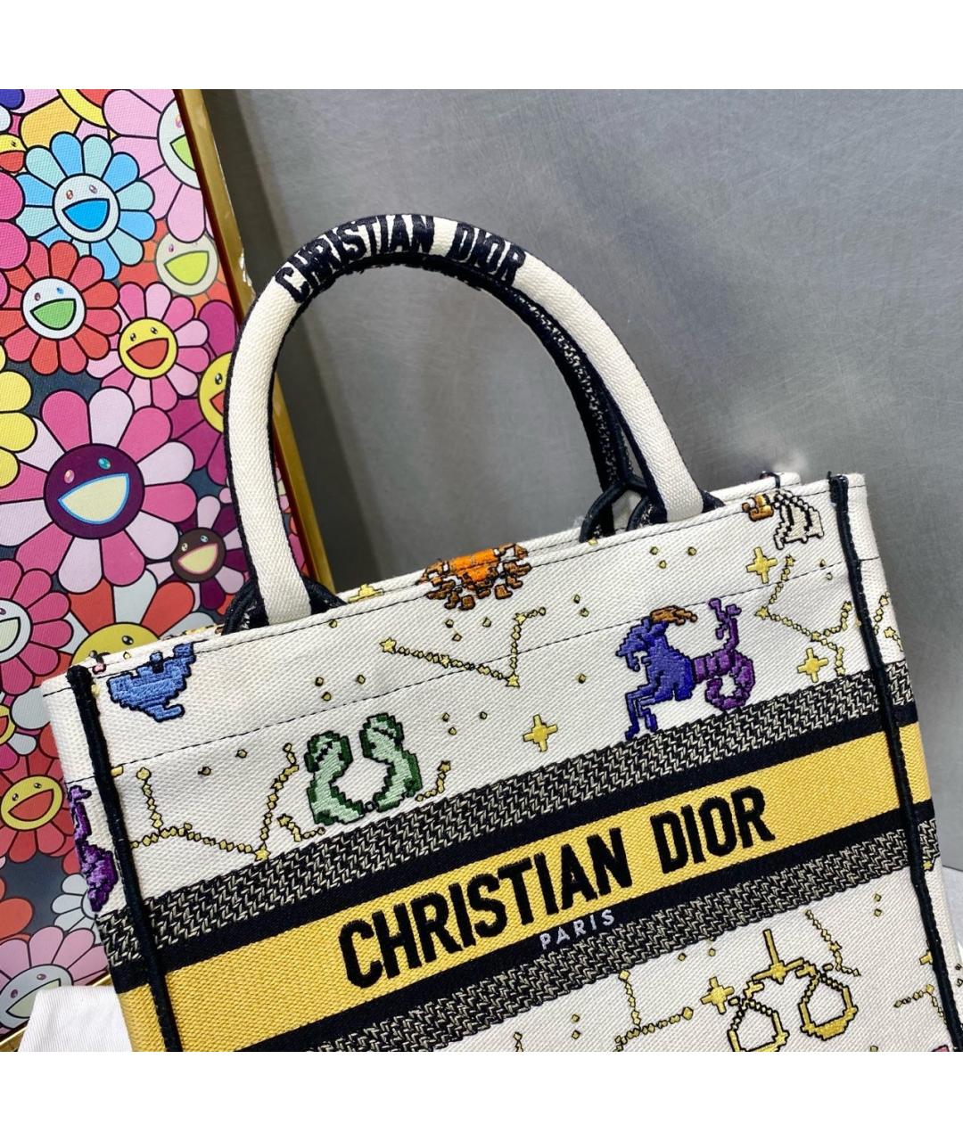 CHRISTIAN DIOR Белая жаккардовая сумка тоут, фото 5
