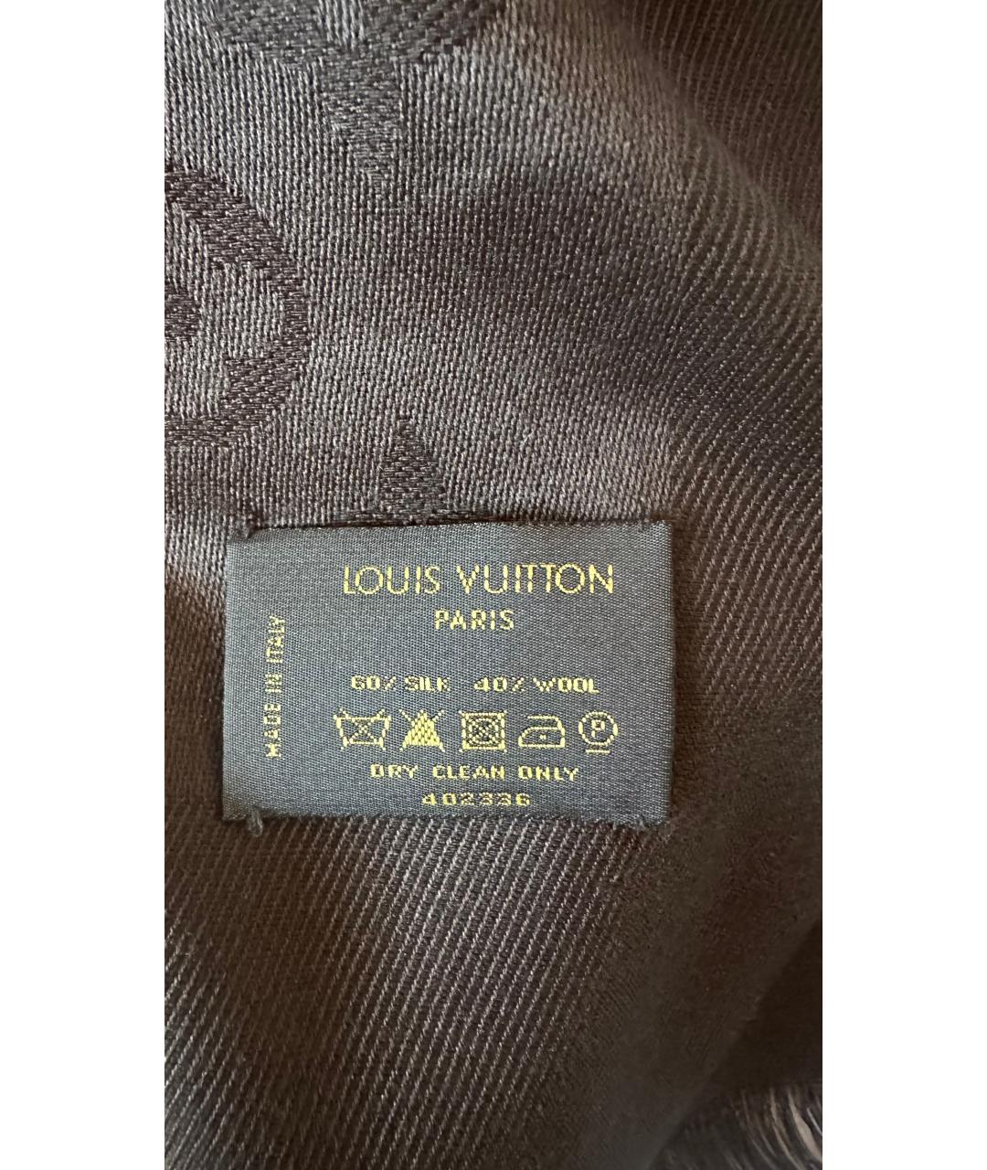 LOUIS VUITTON Коричневый шелковый шарф, фото 3