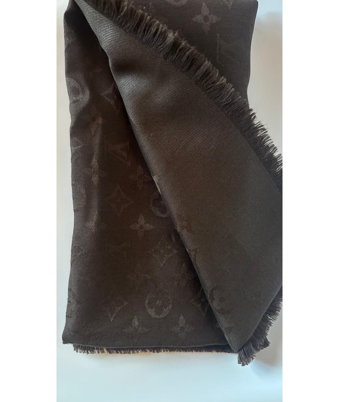 LOUIS VUITTON Коричневый шелковый шарф, фото 2