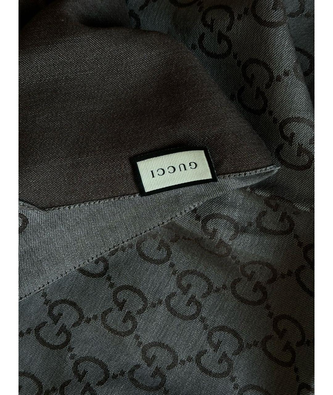 GUCCI Коричневый шерстяной шарф, фото 3