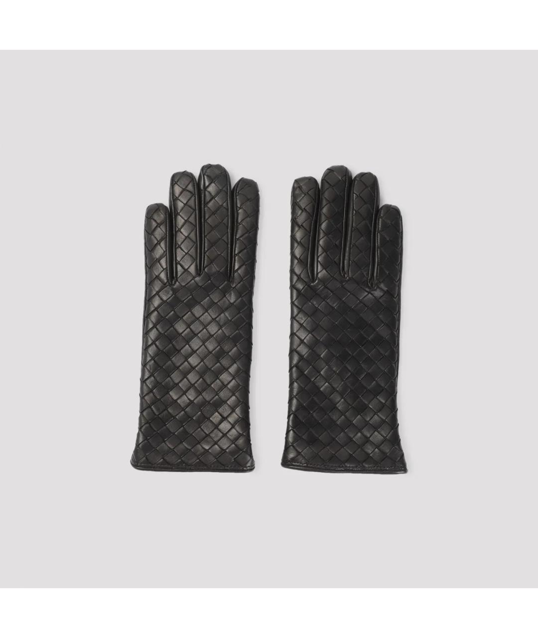 BOTTEGA VENETA Черные кожаные перчатки, фото 4
